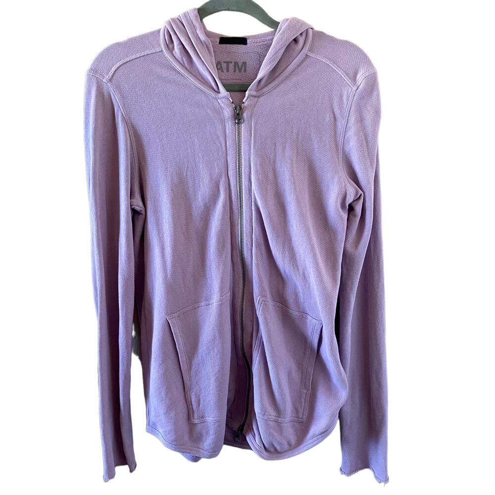 ATM Lilac Purple Cotton Full Zip Hooded Jacket Raw Hem Size Small